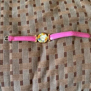 Pink Strap Watch with Floral Dial